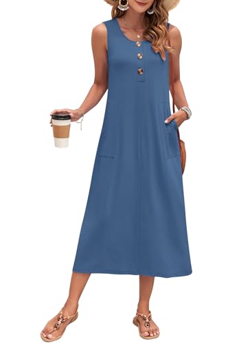 MOLERANI Women's Summer Maxi Casual Dress Sleeveless Loose Long Sundress - color: Beja Blue, size: Medium