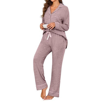 Pajamas for Women Set 2 Piece, Super-Soft Long Sleeve Postpartum PJS - color: Pink, size: Small
