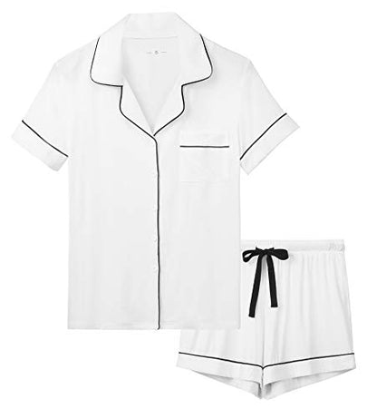 Senert Womens Pajamas Sets Soft Button Down Short Sleeve Sleepwear - color: A - White, size: X-Large