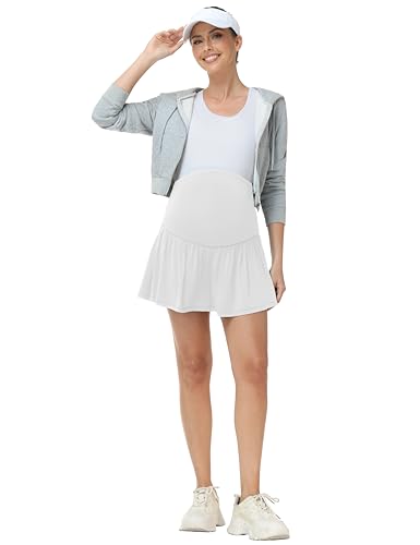 Foucome Womens 2 in 1 Maternity Athletic Shorts with Liner Pockets - color: White, size: Small