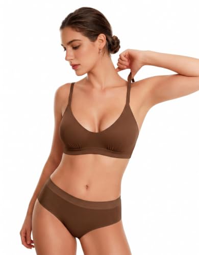 Women's Bralette Soft No Padding Comfort Sleep Bras - color: Brown, size: Medium