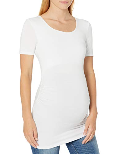 Amazon Essentials Women's Maternity Short-Sleeve Rouched Scoopneck T-Shirt, Pack of 2 - color: White/White, size: X-Small