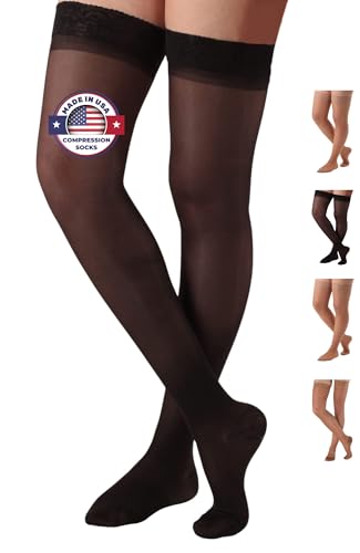 ABSOLUTE SUPPORT Women Compression Thigh High, 15-20mmHg, Black, Medium - color: Black, size: Medium
