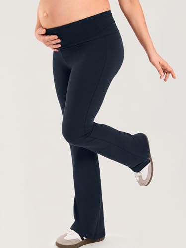 MOMANDA Cotton Maternity Foldover Pants 30.5" - color: Twilight Blue, size: Small