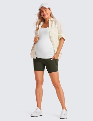 CRZ YOGA Maternity Biker Shorts Pockets 5" - color: Olive Green, size: Small