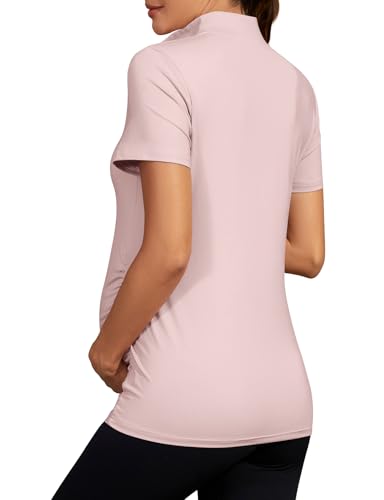 Viracy Womens Maternity Workout Tops 1/4 Zip Up Lightweight Short Sleeve Pregnancy Shirts for Work - color: Light Pink, size: Medium