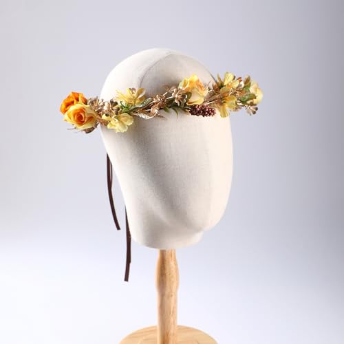 Fairy Rose Flower Crown, Autumn Yellow Flower Headband - color: Orange