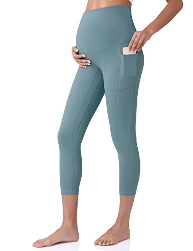 POSHDIVAH Maternity Capri Leggings with Pockets Pregnancy Workout Pants - color: Blue, size: Large