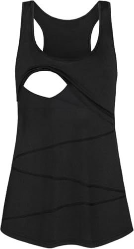 Joymom Maternity Summer Cool Sleeveless Nursing Tank Tops Breastfeeding Shirts - color: 33 Black, size: Large