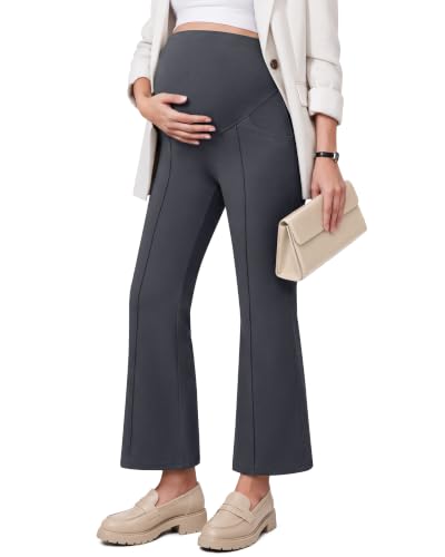 G4Free EverGoing Maternity Work Pants Pregnancy Ankle Flare Leg with Pocket - color: Dark Gray, size: X-Small
