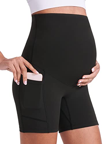 Enerful Maternity Biker Shorts with Pockets 8"/5" - color: Black 5", size: Medium