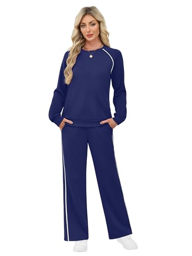 Sampeel Women 2 Piece Lounge Sets Sweatsuit Fall Outfits Matching Sets - color: Dark Blue, size: Large