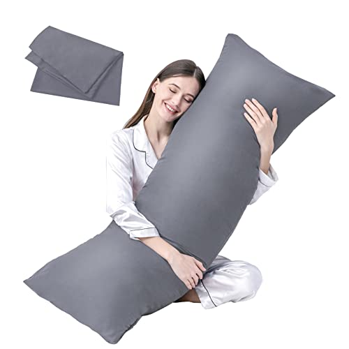 DOWNCOOL Luxury Full Body Pillow Insert with Fiber Cover - Ultra Soft Body Pillow for Sleeping - Breathable Long Bed Pillow Insert, 20"x54"(Grey, with Cover) - color: Grey, size: With Cover