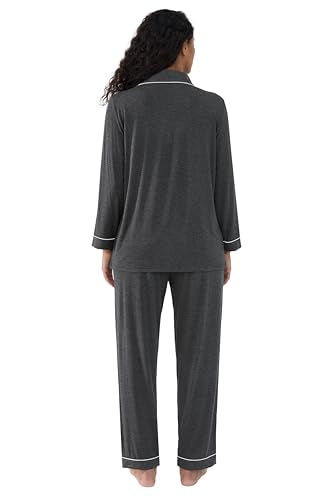 Cherrydew Women's Bamboo Viscose Cooling Long Sleeve Button Up Pajama Set - color: Charcoal, size: Large