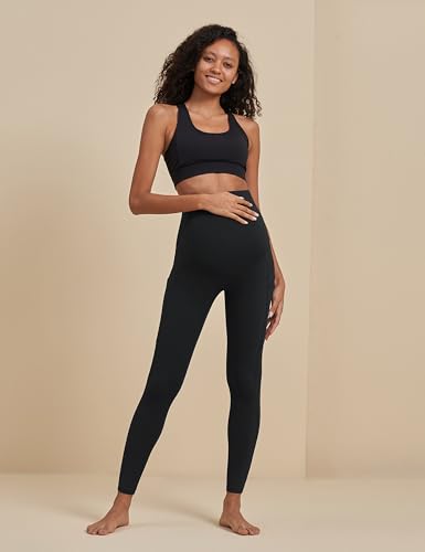 POSHDIVAH Maternity Workout Leggings Pregnancy Yoga Pants Pockets - color: Black, size: Large
