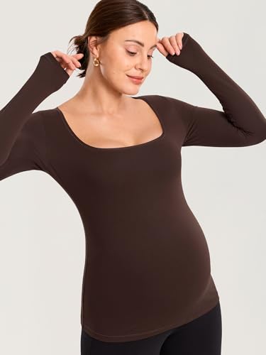 MOMANDA Square Neck Maternity Tops - color: Hot Fudge Brown, size: Medium