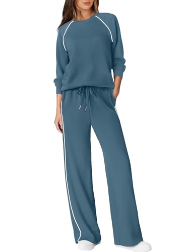 Sampeel Women 2 Piece Lounge Sets Sweatsuit Fall Outfits Matching Sets - color: Blue, size: X-Large