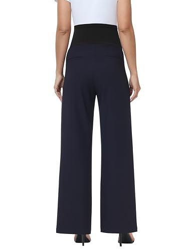 Maternity Pants Work Stretchy Wide Leg Dress Pant - color: Navy Blue, size: X-Large