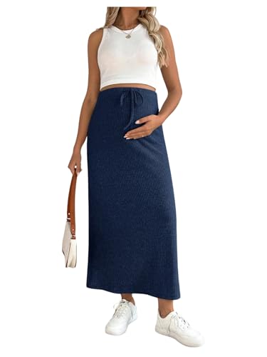MakeMeChic Women's Maternity 2Pc Sets Crew Neck Crop Tank Tops Mid Skirt - color: Royal Blue, size: Medium