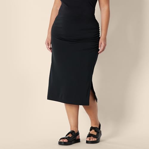 Amazon Essentials Women's Slim-Fit Ruched Matte Jersey Midi Skirt with Side Slit (Top Sold Separately) - color: Black, size: Medium