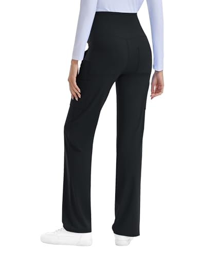 QBK Women's Maternity Scrub Pants Cargo Work Pants 4-Way Stretch 6 Pockets - color: Black, size: X-Small