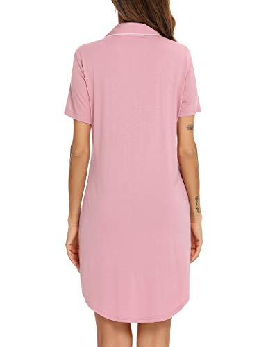 Senert Nightgowns for Women Button Down Sleeve Sleep Shirt Night Gowns - color: Bean Paste, size: X-Large