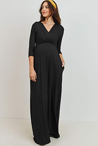 LaClef Women's Wrapped Ruched Maternity Dress with Pocket - color: Black, size: Small