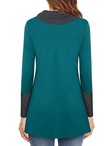 Furnex Women's Long Sleeve Cowl Neck Tunic Top Casual Pullover Sweatshirt - color: Deep Cyan, size: XX-Large