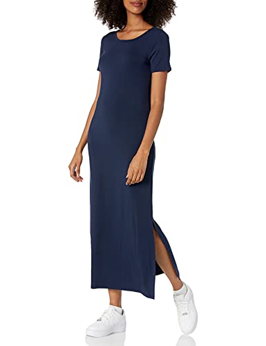 Amazon Essentials Women's Jersey Standard-Fit Short-Sleeve Crewneck Side Slit Maxi Dress - color: Navy, size: Medium