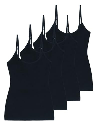 Comfneat Women's 4-Pack Slim-Fit Camisole Adjustable Spaghetti Strap Tops - color: Black 4-pack, size: Small