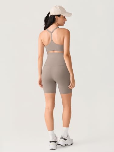 MOMANDA No Front Seam Maternity Biker Shorts 6" - color: Khaki Taupe, size: Medium