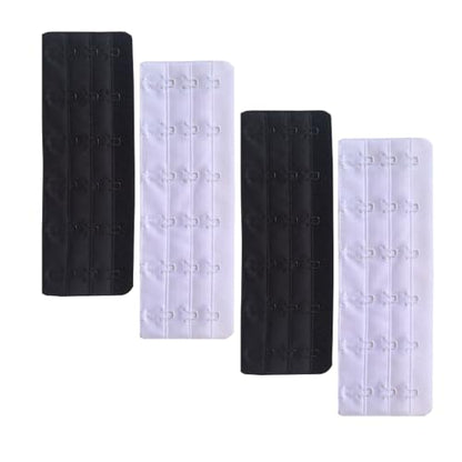 Women Elastic Bra Extenders 1-6 Hook, Bras Back Extension Strap - color: 6 Hook 2.5cm Spacing,black/White 4pcs