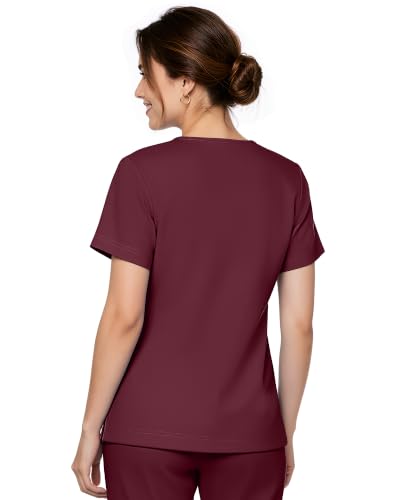 Scrub Tops for Women, Stretch V-Neck Scrub Tops - color: Burgundy Red, size: XX-Large