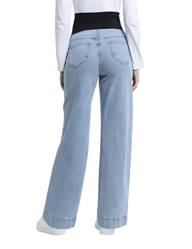 Maternity Jeans Wide Leg Loose Pregnancy Denim Pants - color: Light Blue, size: Small