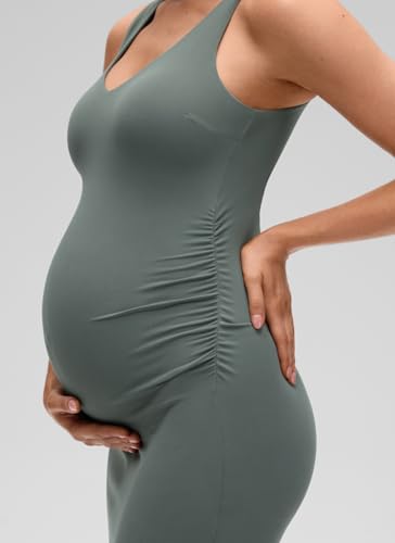 CRZ YOGA Maternity V Neck Mini Dress - color: Grey Sage, size: Medium
