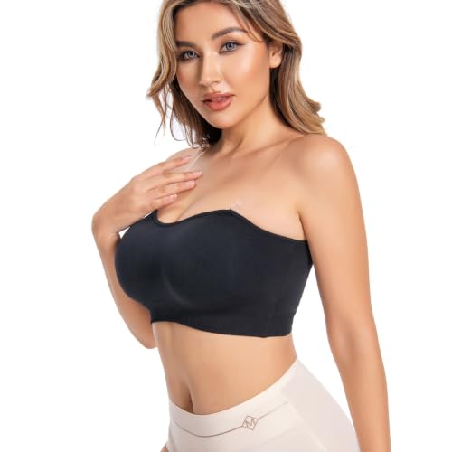 Summer Wireless Bandeau Bra, Strapless Bras for Women - color: Black-next-gen Non-removable Padding, size: XX-Large