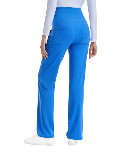 QBK Women's Maternity Scrub Pants Cargo Work Pants 4-Way Stretch 6 Pockets - color: Royalblue, size: Large