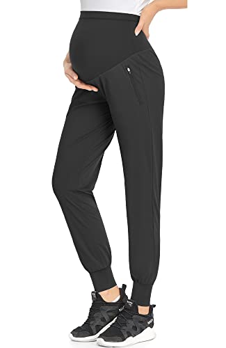 POSHGLAM Women's Maternity Joggers Casual Quick-Dry Active Pregnancy Scrub Pants - color: Black, size: X-Large