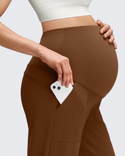 G4Free EverGoing Maternity Pants Over The Belly Pregnancy Joggers Workout - color: Dark Coffee, size: Medium