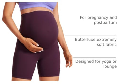 CRZ YOGA Maternity Biker Shorts 6" - color: Deep Purple, size: Medium