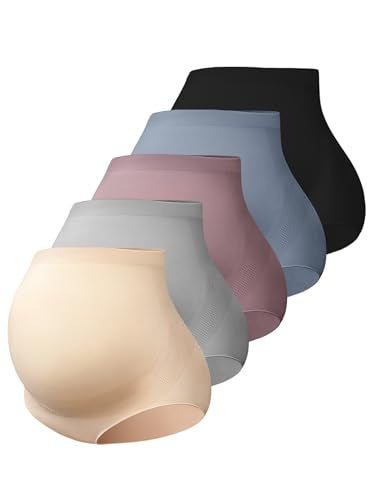 Maternity Underwear Over Bump, Pregnancy Panties Belly Support, Multi Pack - color: Black/Beige/Grey/Blue/Mauve, size: Medium