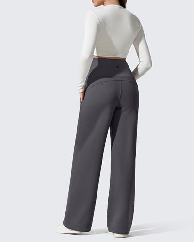 G4Free Flurrylux Fleece Lined Maternity Wide Leg Pants Pregnancy Sweatpants - color: Dark Gray, size: Small