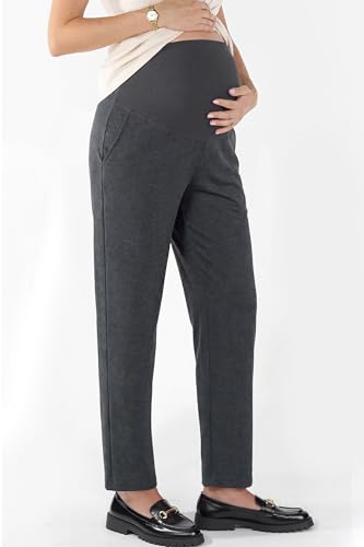 OUGES Women's Over Belly Straight Leg Maternity Pants with Pockets - color: Deep Grey, size: X-Large
