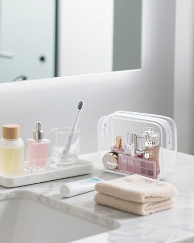 WANDF TSA Approved Toiletry Bag, 2 Pack Clear Makeup Bag - color: White, size: Pack of 2