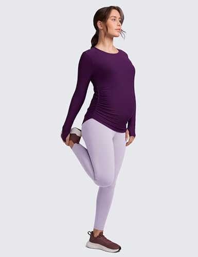 CRZ YOGA Maternity Side Ruched Tops - color: Plum Magenta, size: X-Small
