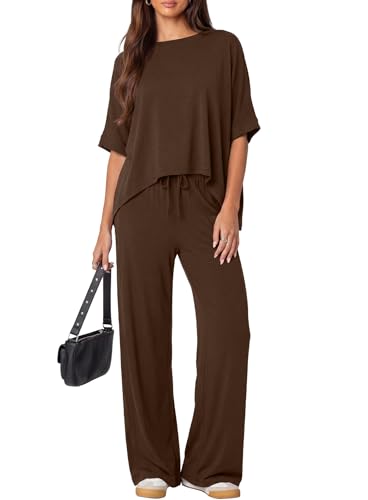 Darong Womens 2 Piece Matching Lounge Sets Travel Outfit Summer Tracksuit - color: Coffee, size: X-Small