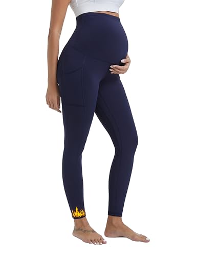 Women's Fleece Lined Maternity Leggings - color: Navy Blue, size: X-Large