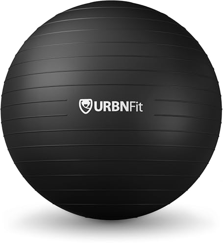 URBNFit Yoga Ball - Anti-Burst Exercise Ball Large - color: Black, size: M (20" - 22") 55cm