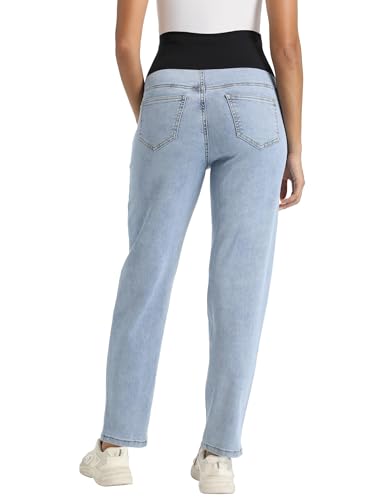 Foucome Maternity Boyfriend Jeans Over Belly Denim Pants - color: Light Blue, size: Small