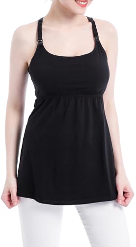 SUIEK 3-Pack Cotton Maternity Nursing Tank Tops Breastfeeding Cami Shirts - color: A-black+black+black - Fourth Style, size: Medium